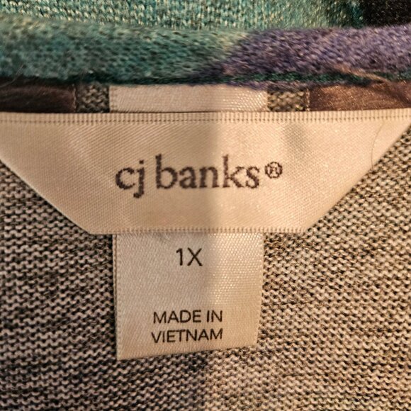 Striped Asymmetrical Hem 3/4 Sleeve Tunic Top 1X CJ Banks Polyester/Spandex Mult - Picture 9 of 12